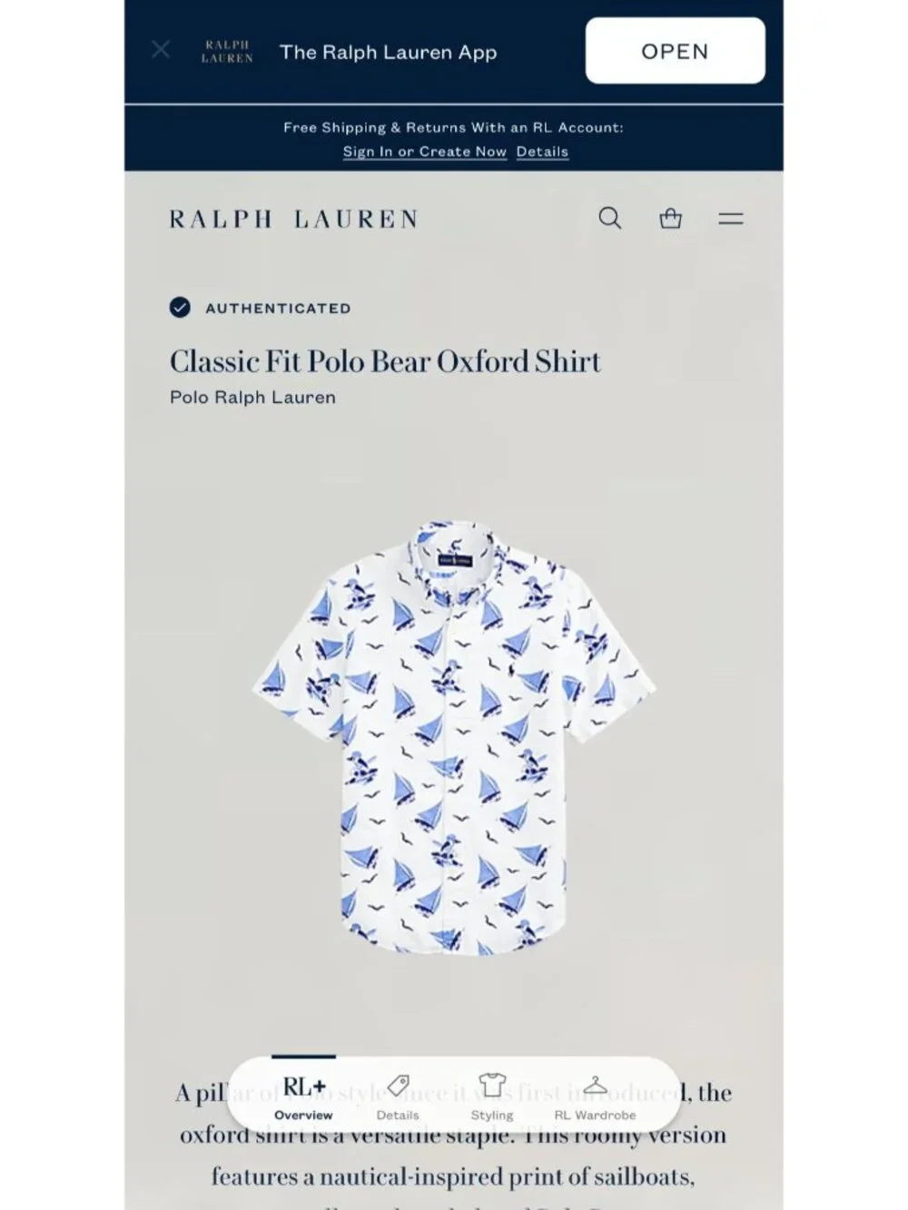 Polo Ralph Lauren Sailboat Bear Oxford Shirt Men Small S Button Down Classic Fit